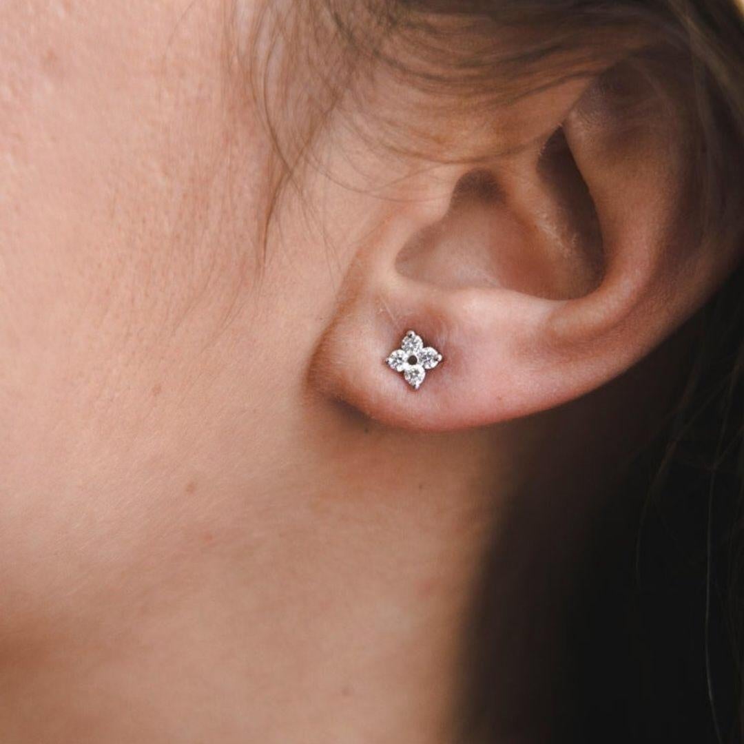 Contemporary 0.32 Carat Diamond Flower Petal Stud Earrings in 14K White Gold, Shlomit Rogel For Sale