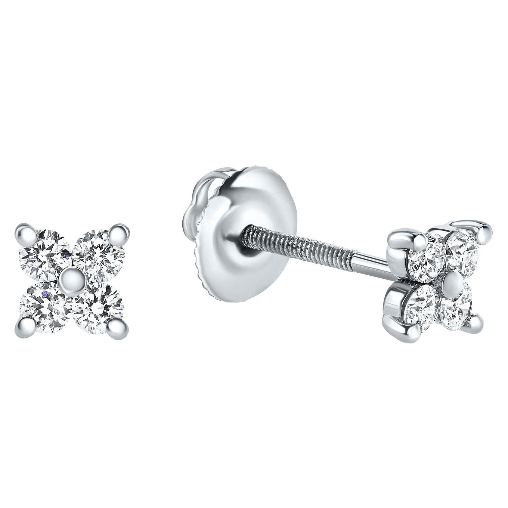 0.32 Carat Diamond Flower Petal Stud Earrings in 14K White Gold, Shlomit Rogel For Sale