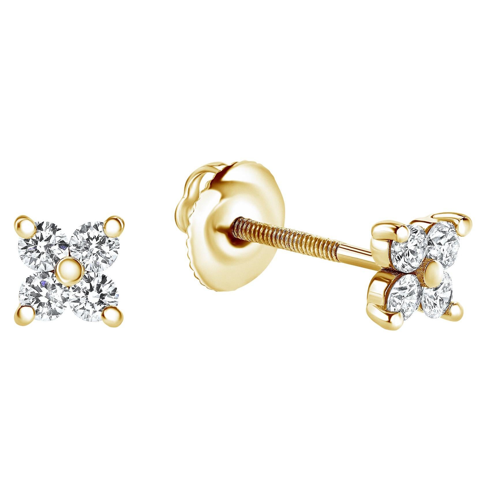 0.32 Carat Diamond Flower Petal Stud Earrings in 14K Yellow Gold - Shlomit Rogel For Sale