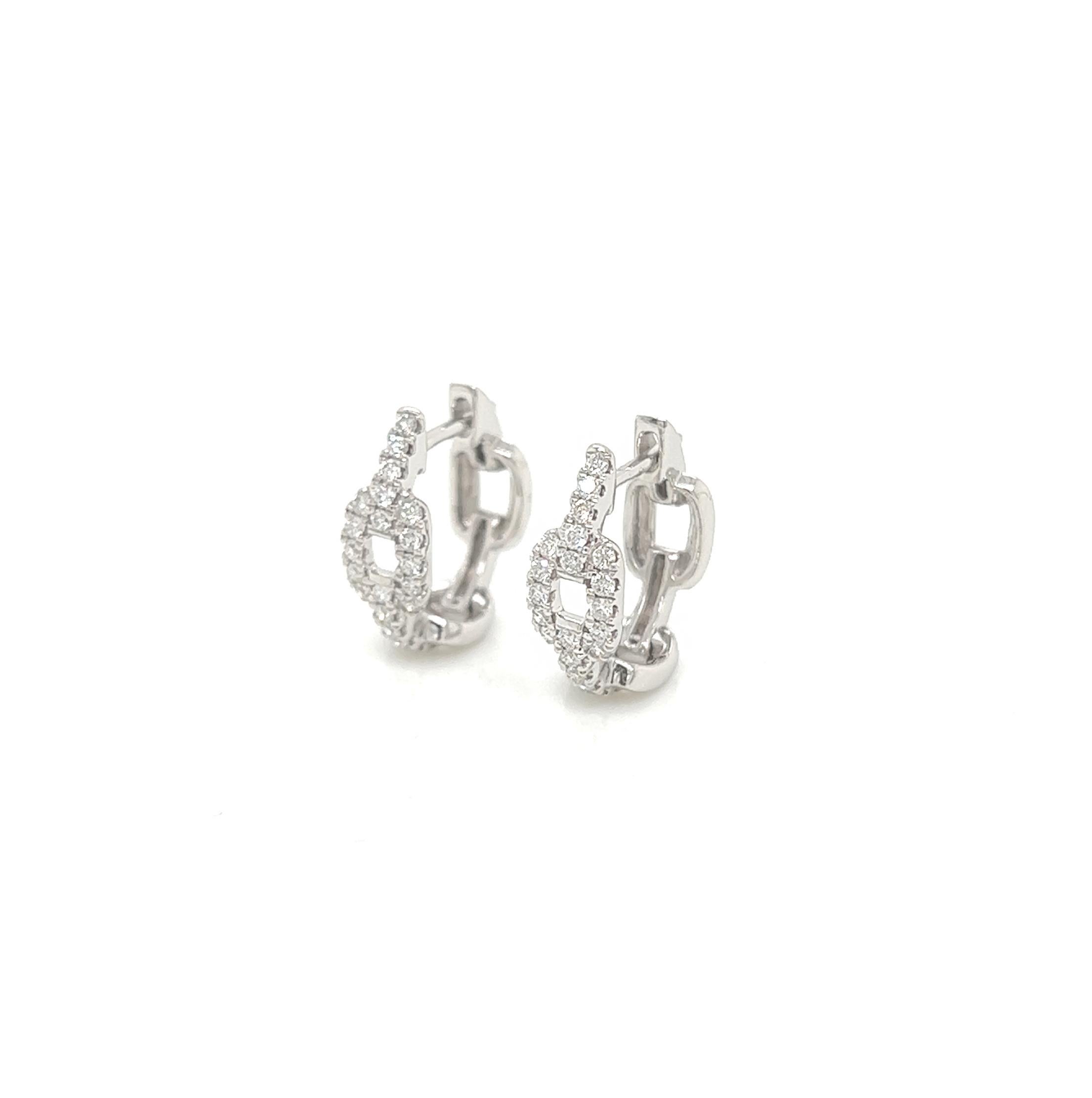 0.32 Carat Diamond Pave-Set Hoop Earrings in 14K White Gold In New Condition For Sale In New York, NY