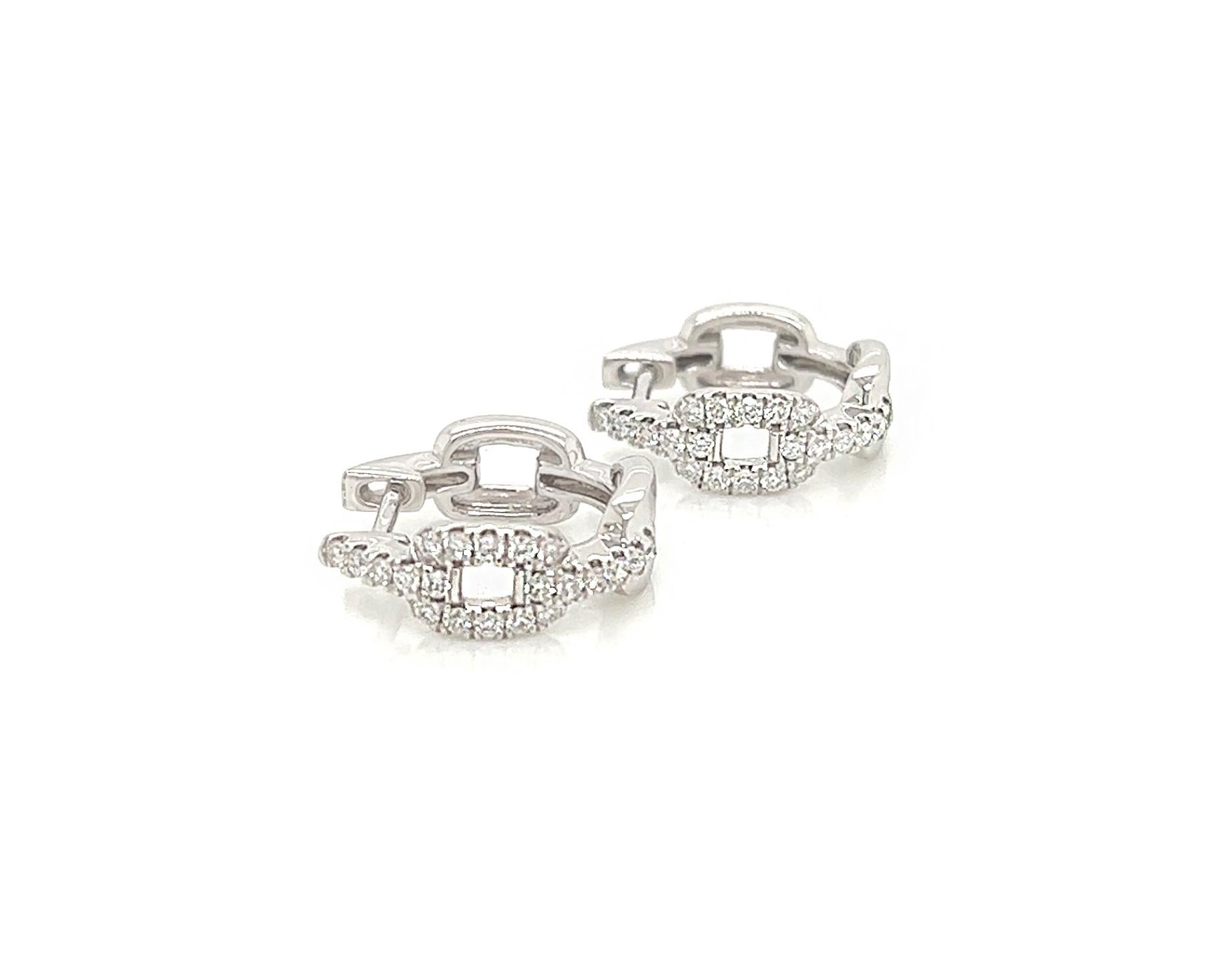 Women's 0.32 Carat Diamond Pave-Set Hoop Earrings in 14K White Gold For Sale