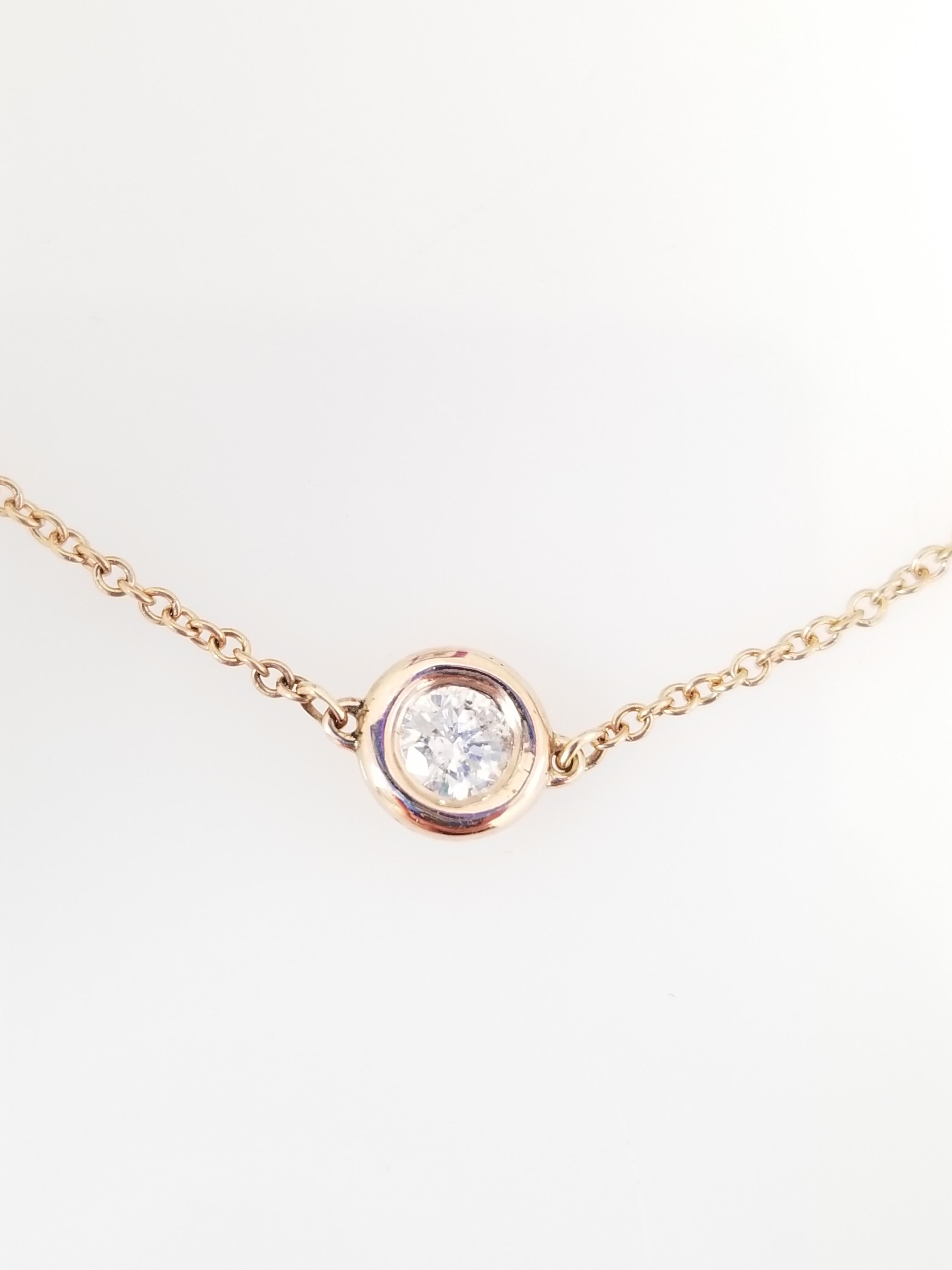 Taille ronde Bracelet station en or rose 14 carats avec un seul diamant de 0,32 carat en vente