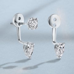 0.32 Carat Pear Shaped Diamond Ear Jackets in 14K White Gold, Shlomit Rogel