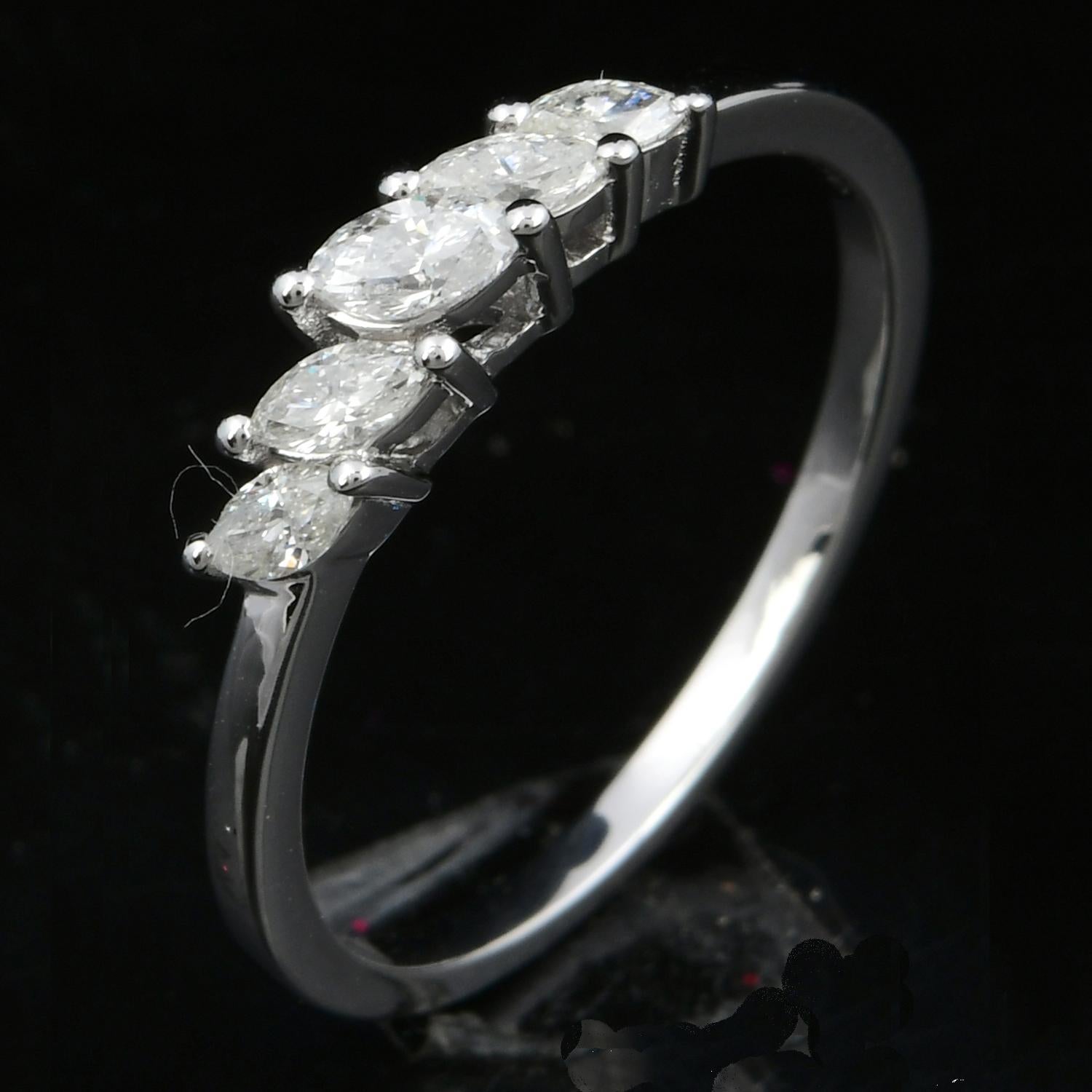 0.32 Carat Si Clarity Hi Color Marquise Diamond Band Ring 18 Karat White Gold For Sale 2