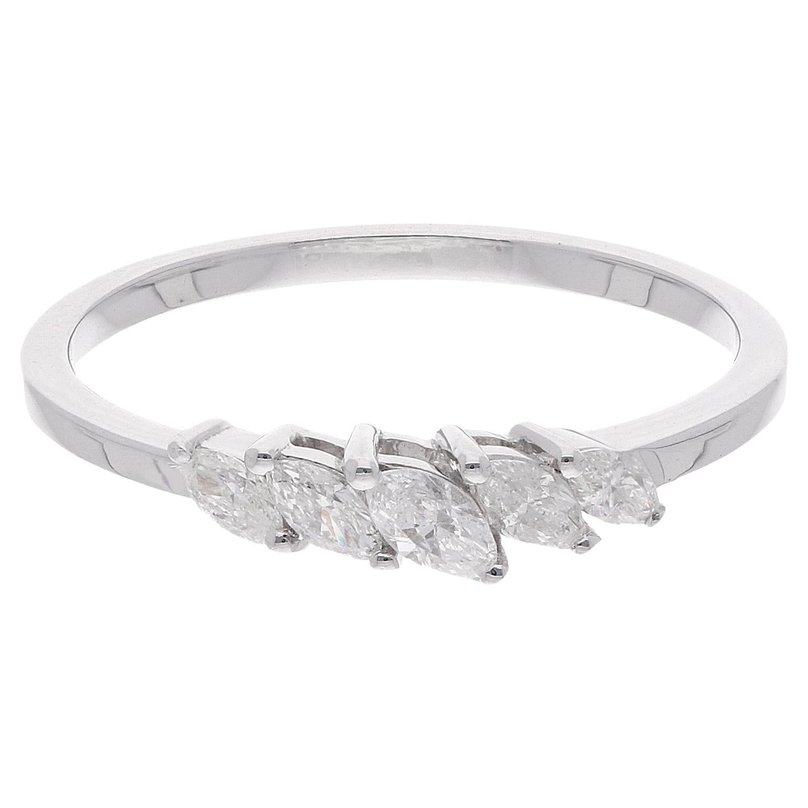 0.32 Carat Si Clarity Hi Color Marquise Diamond Band Ring 18 Karat White Gold For Sale