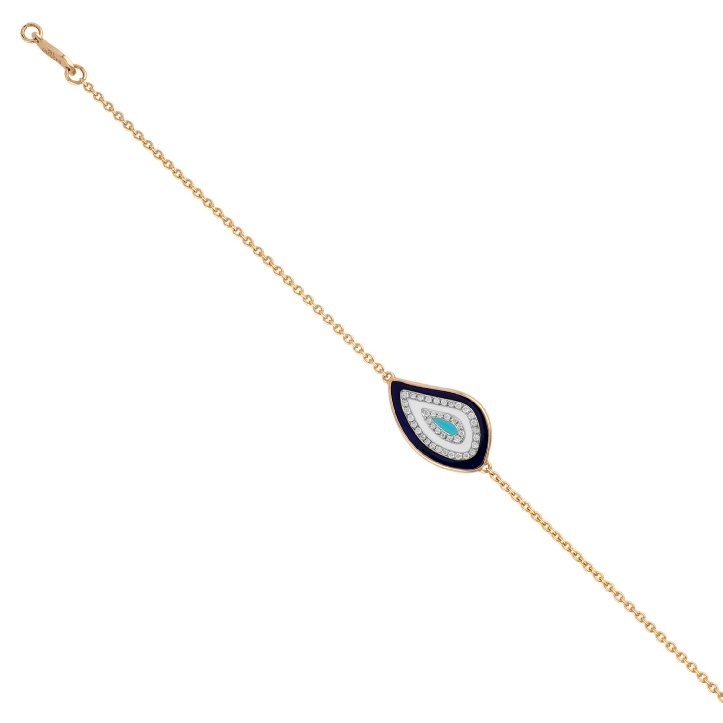 Modern 0, 32 Carat White Diamond 18 Karat Rose Gold Topkapı Evil Eye Bracelet For Sale