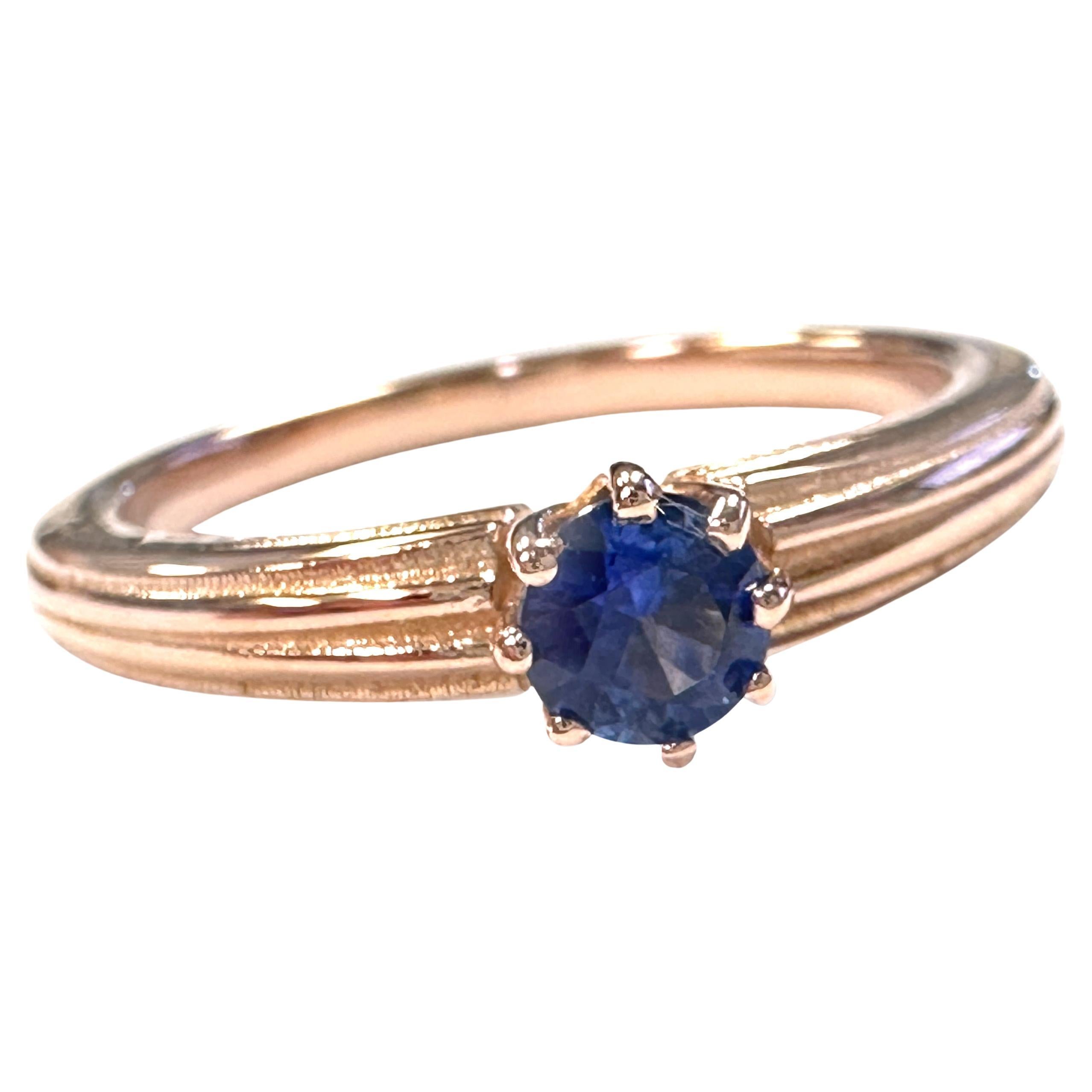 0.32 Carat Zambian Sapphire in Fluted & Tapered Rose Gold Solitaire Ring For Sale