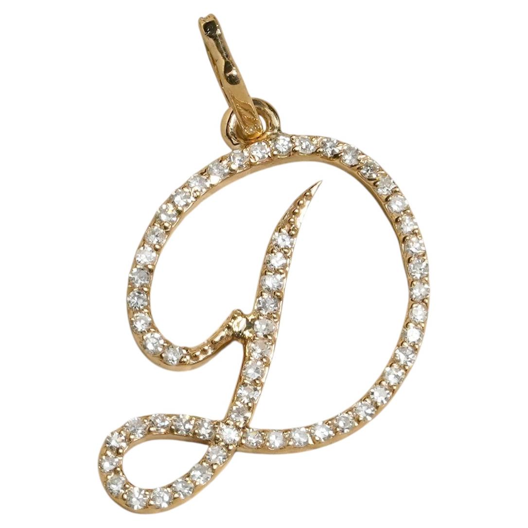 0.32 Ct Diamond Cursive Initial D Pendant 14K Solid Yellow Gold Charm for Gift