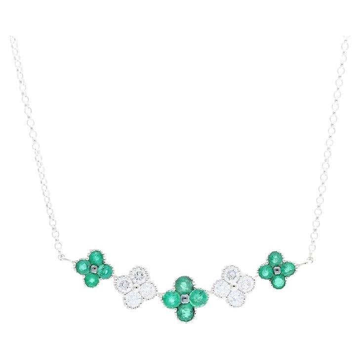 0.32 Ct Diamonds & 0.58 Ct Emerald in 14K White Gold Gazebo Fancy Necklace For Sale