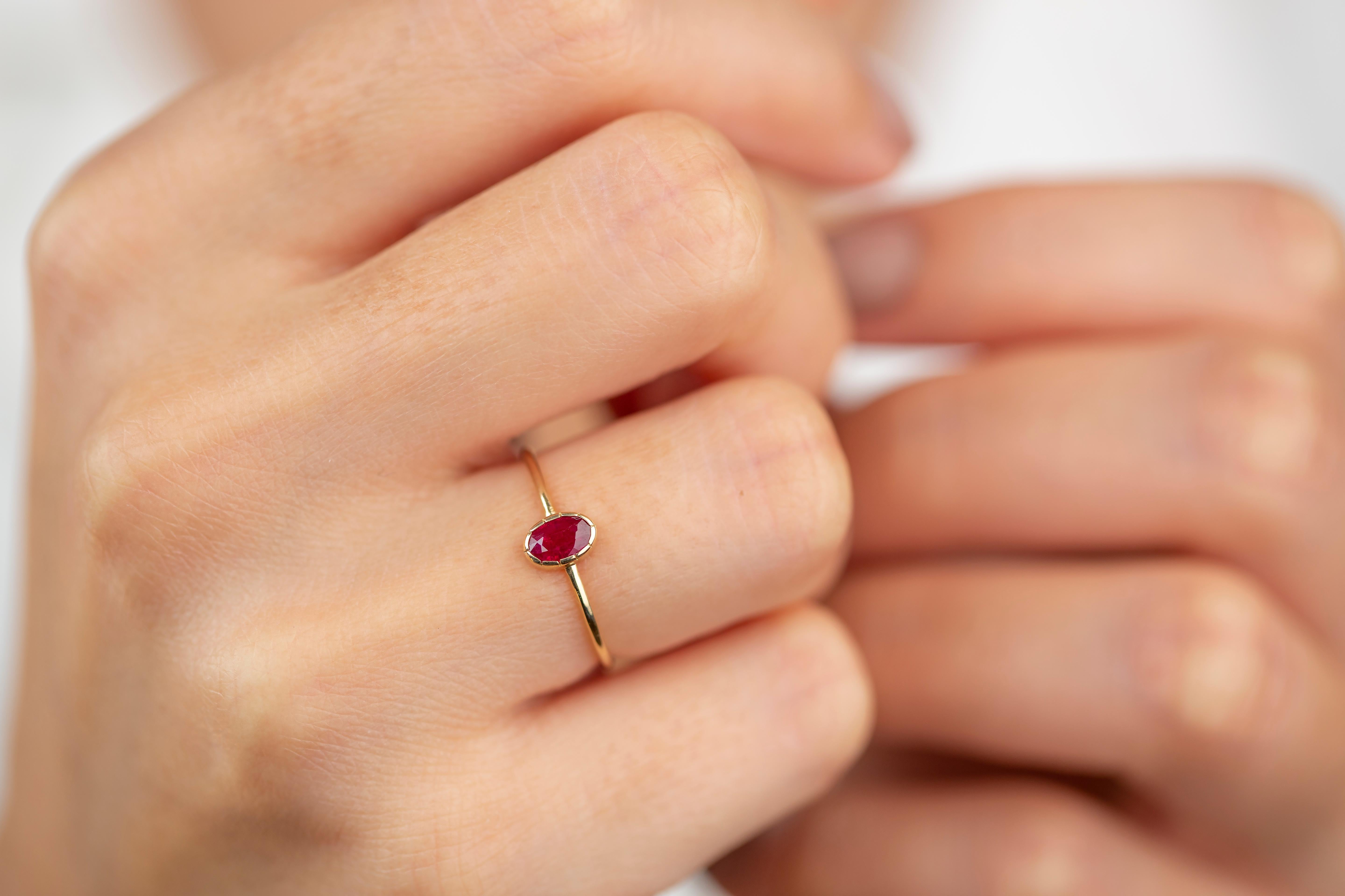 En vente :  0.32 Ct Oval Cut Ruby 14K Gold Birthstone Ring, Casual Ring, Combinable Ring 2
