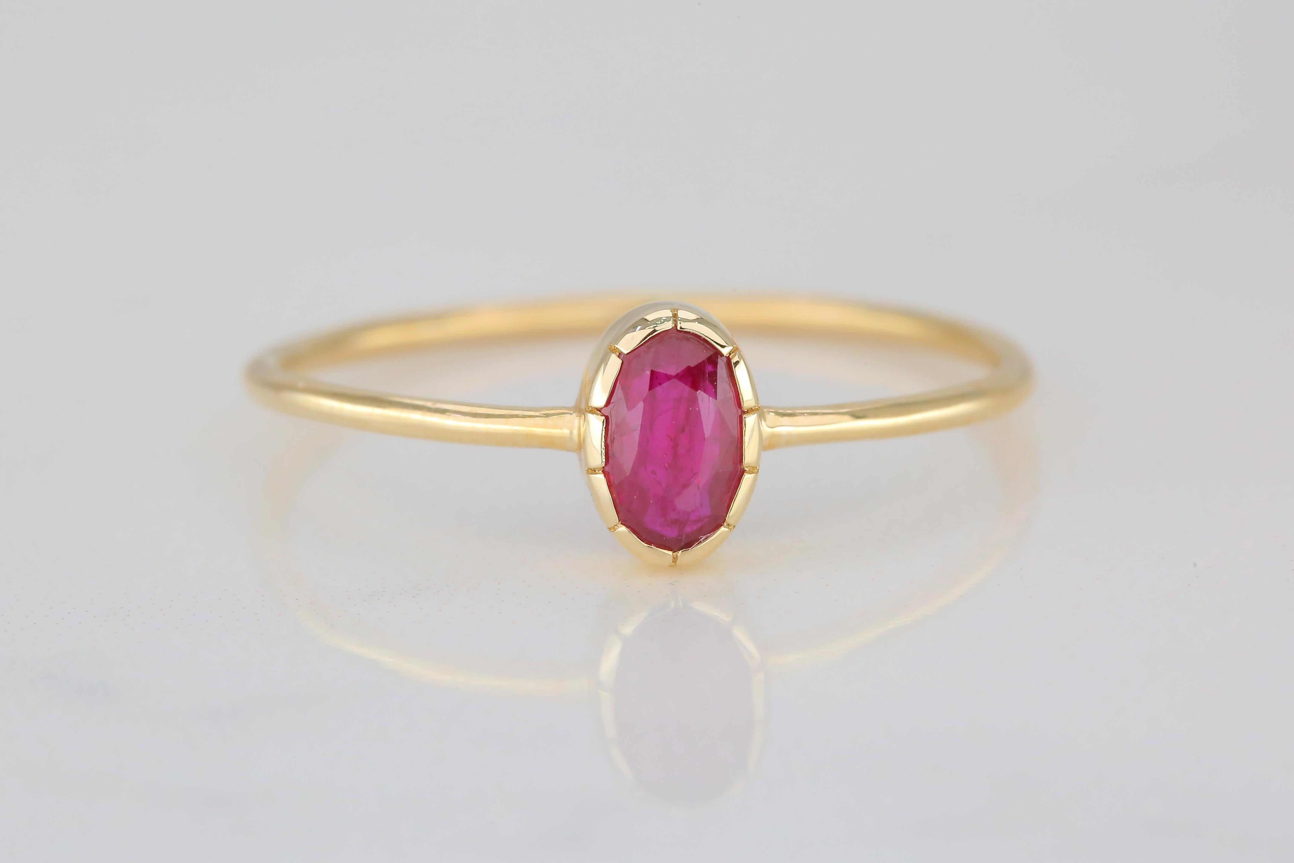 For Sale:  0.32 Ct Oval Cut Ruby 14K Gold Birthstone Ring, Casual Ring, Combinable Ring 3
