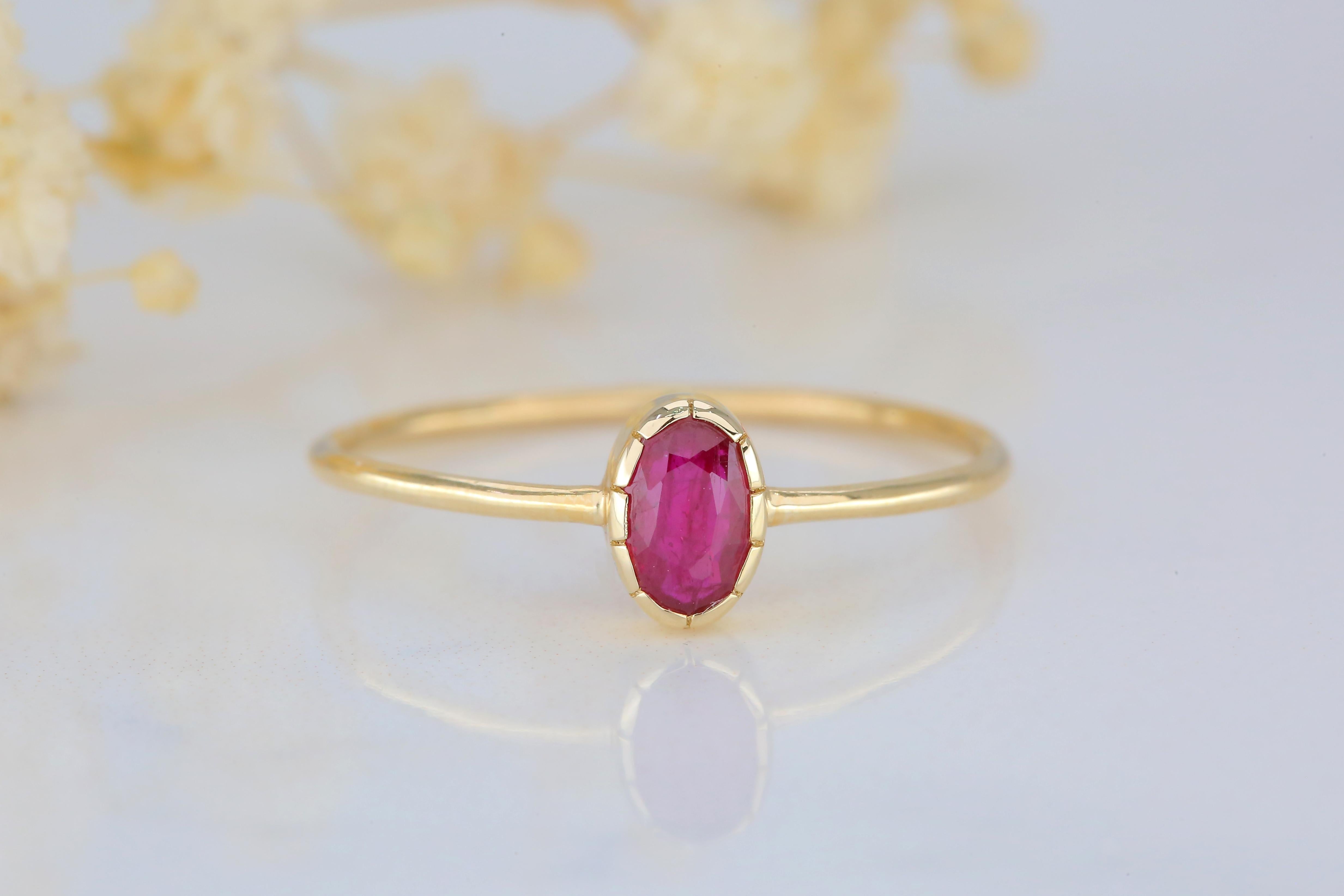 En vente :  0.32 Ct Oval Cut Ruby 14K Gold Birthstone Ring, Casual Ring, Combinable Ring 6