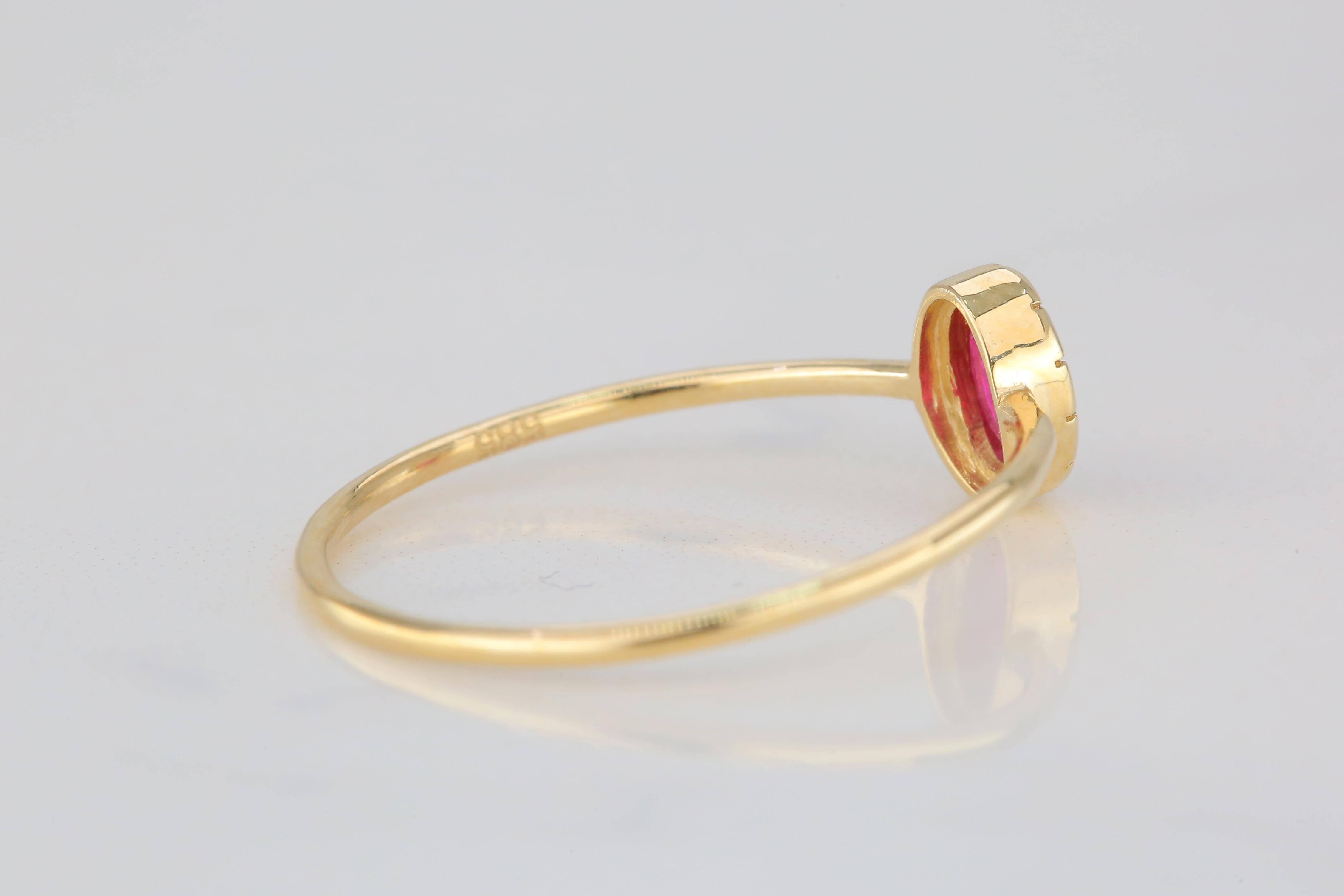 En vente :  0.32 Ct Oval Cut Ruby 14K Gold Birthstone Ring, Casual Ring, Combinable Ring 7