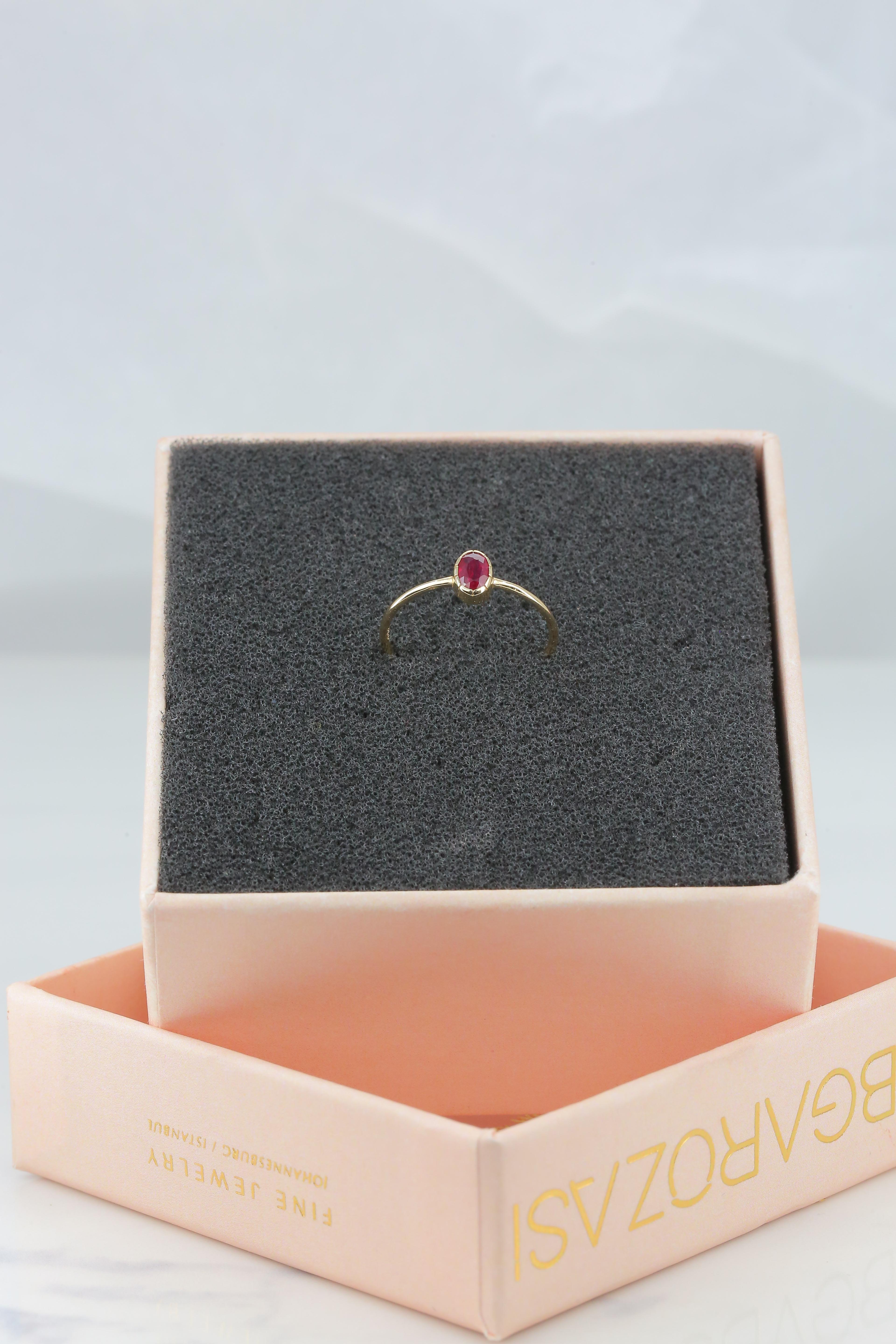 En vente :  0.32 Ct Oval Cut Ruby 14K Gold Birthstone Ring, Casual Ring, Combinable Ring 9