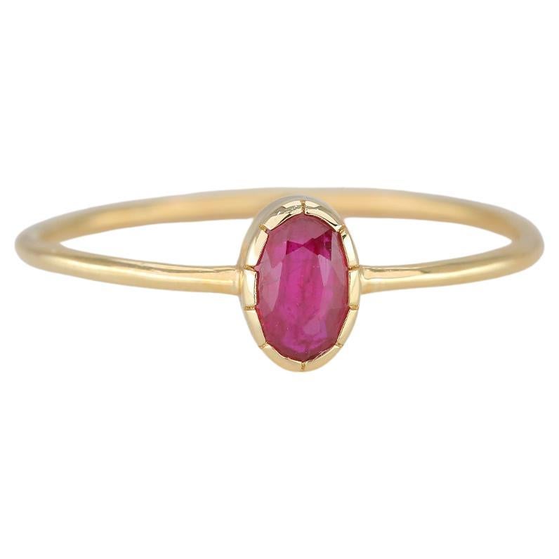 0.32 Ct Oval Cut Ruby 14K Gold Birthstone Ring, Casual Ring, Combinable Ring