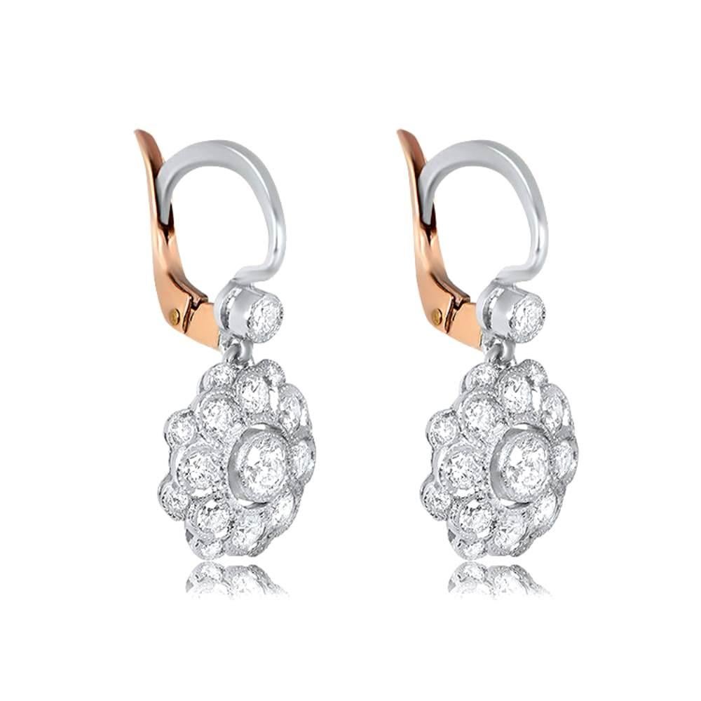 Art Deco 0.32 Carat Diamond Earrings, Diamond Cluster Halo, Platinum For Sale