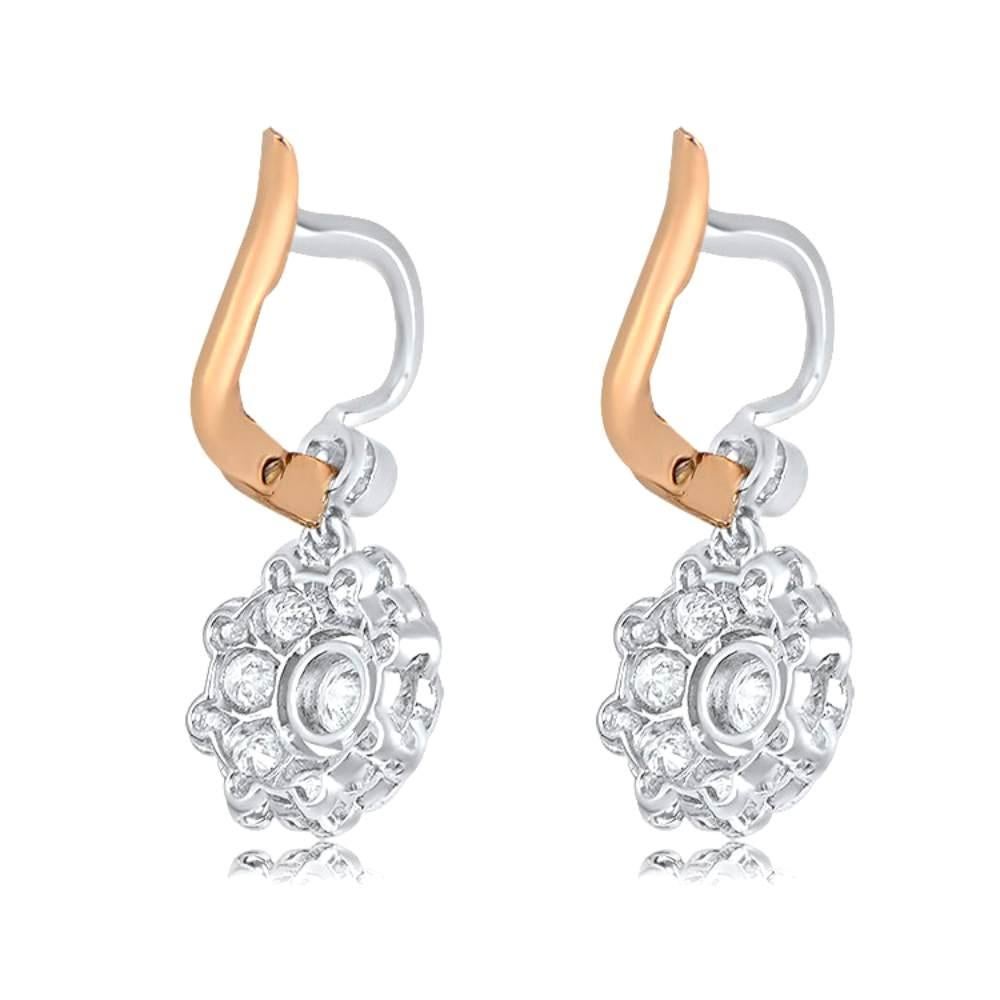 Old European Cut 0.32 Carat Diamond Earrings, Diamond Cluster Halo, Platinum For Sale