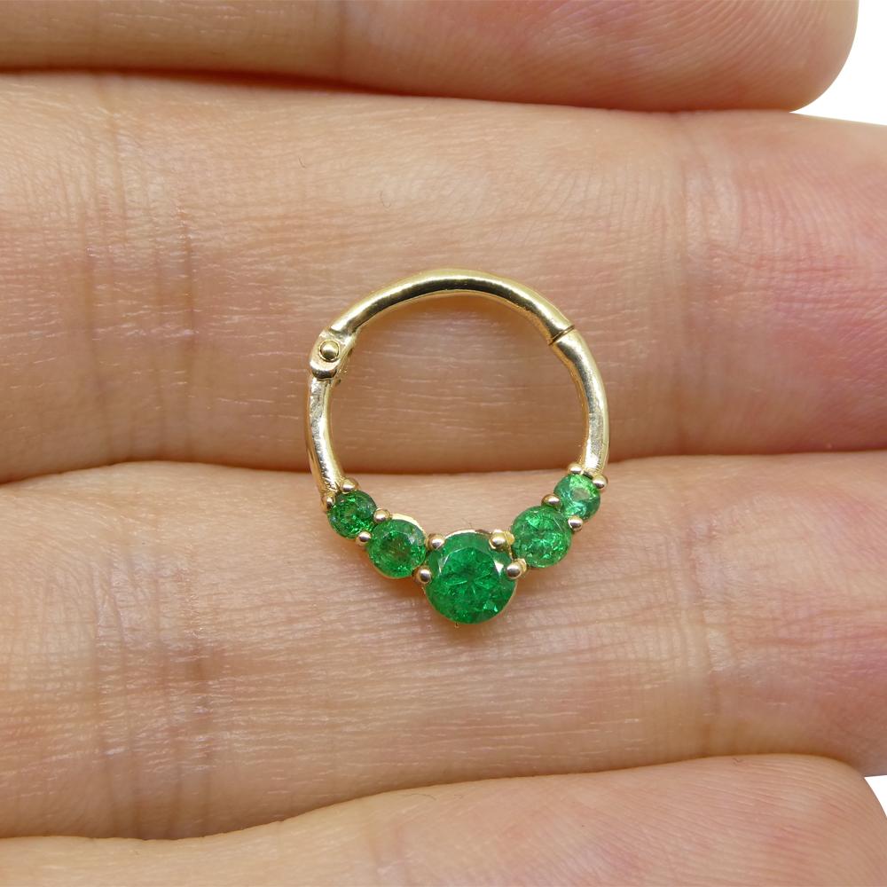 0.32ct Round Green Emerald Hinged 16G 10mm Septum Clicker Ring set in 14k Yellow For Sale 5