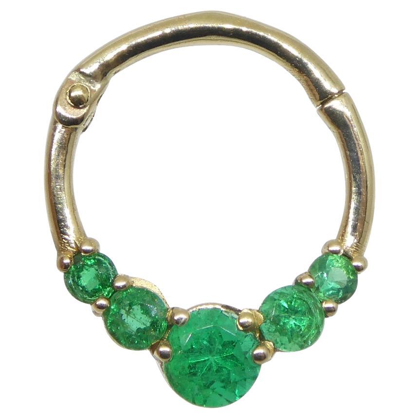 0.32ct Round Green Emerald Hinged 16G 10mm Septum Clicker Ring set in 14k Yellow For Sale
