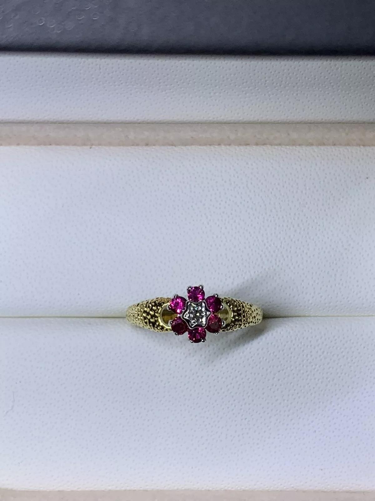 0.32ct Ruby And Diamond Ronette Antique Vintage Engagement Ring 18ct Yellow Gold