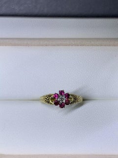 0.32ct Ruby And Diamond Ronette Antique Vintage Engagement Ring 18ct Yellow Gold