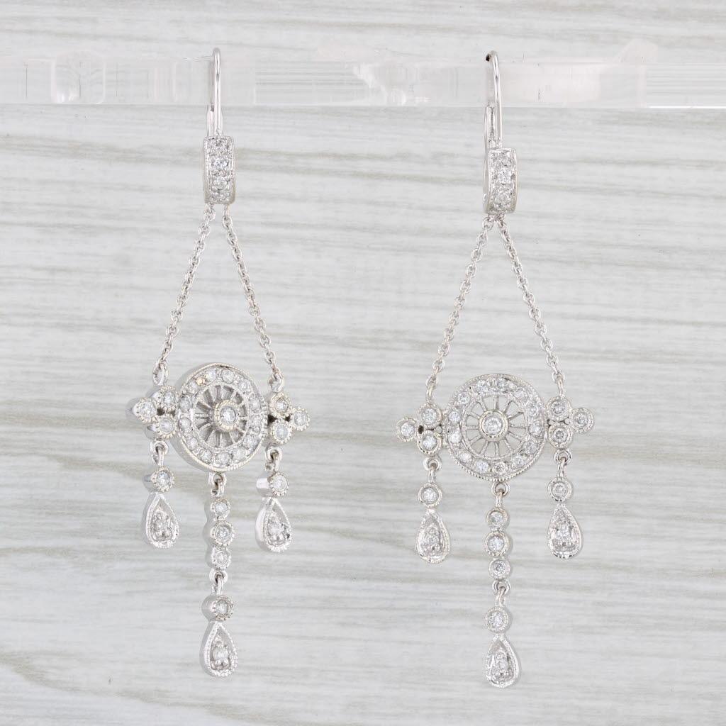 0.32ctw Diamond Dangle Earrings 14k White Gold Pierced Drops In Good Condition For Sale In McLeansville, NC