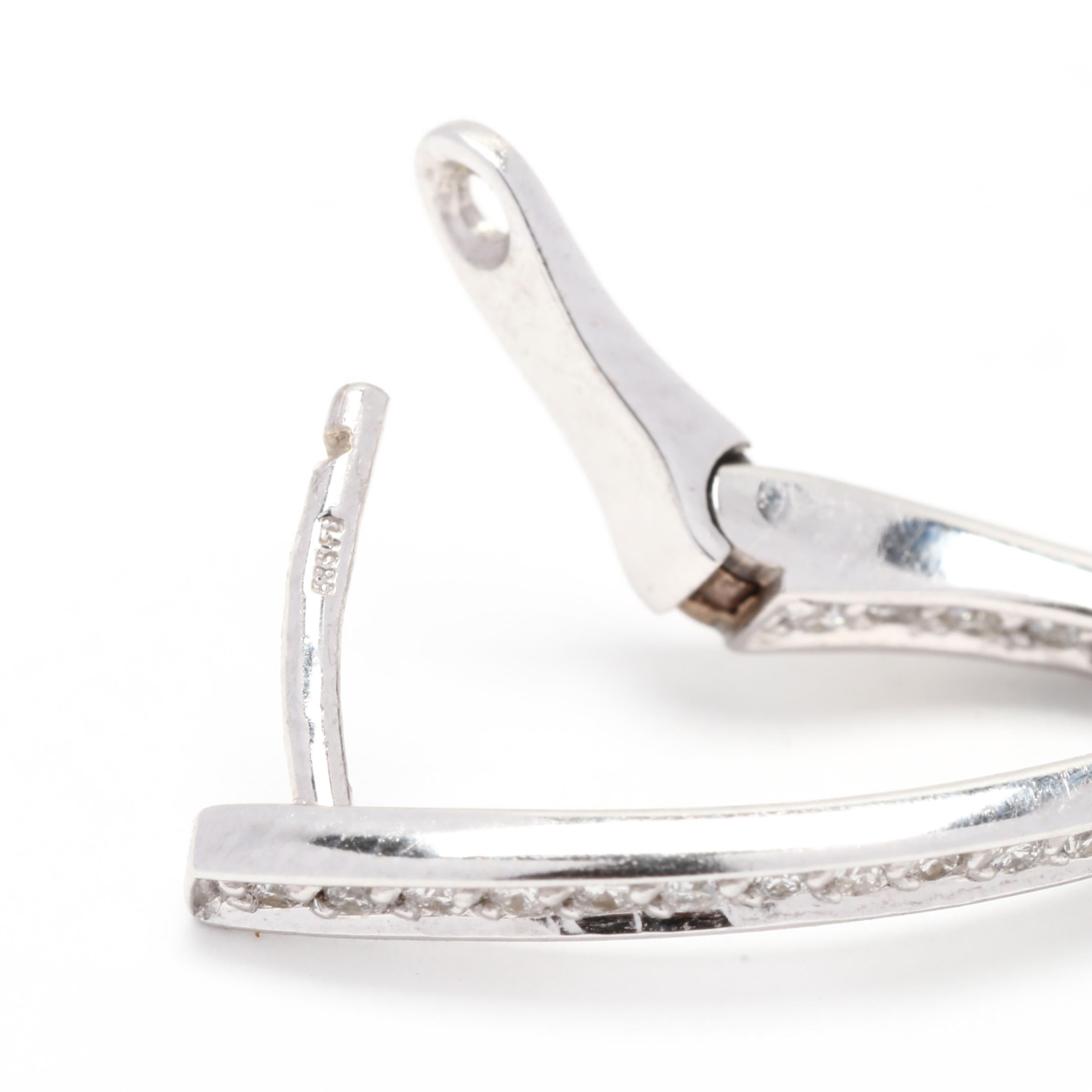 Round Cut 0.32ctw Diamond V Hoop Earrings, 14KT White Gold, Length 3/4 Inch, Small Diamond
