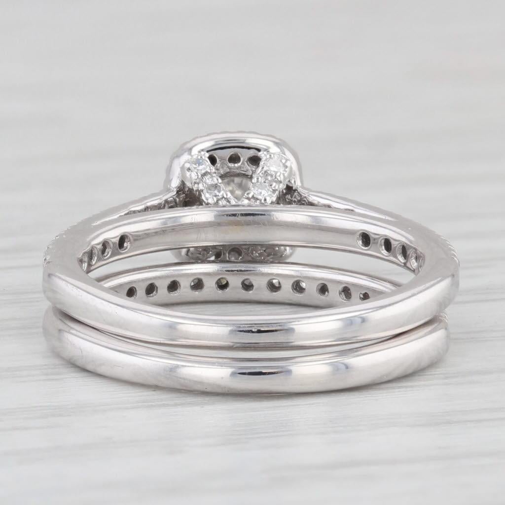 0.32ctw Round Diamond Halo Engagement Ring Wedding Band Set 14k White Gold For Sale 1