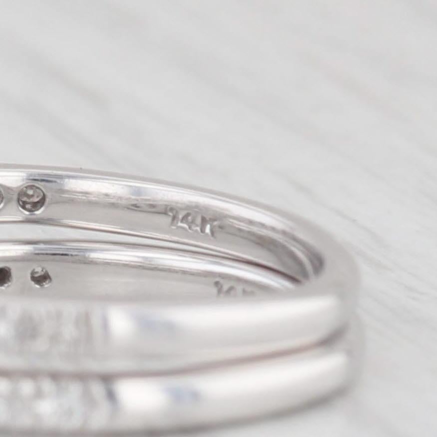 0.32ctw Round Diamond Halo Engagement Ring Wedding Band Set 14k White Gold For Sale 3