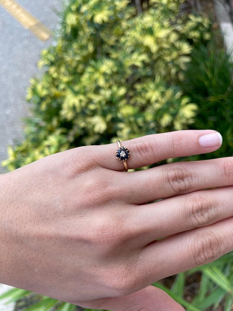 Modern 0.32tcw 14K Antique Sapphire Cocktail Ring Petite Sapphire & Diamond Gold Ring For Sale