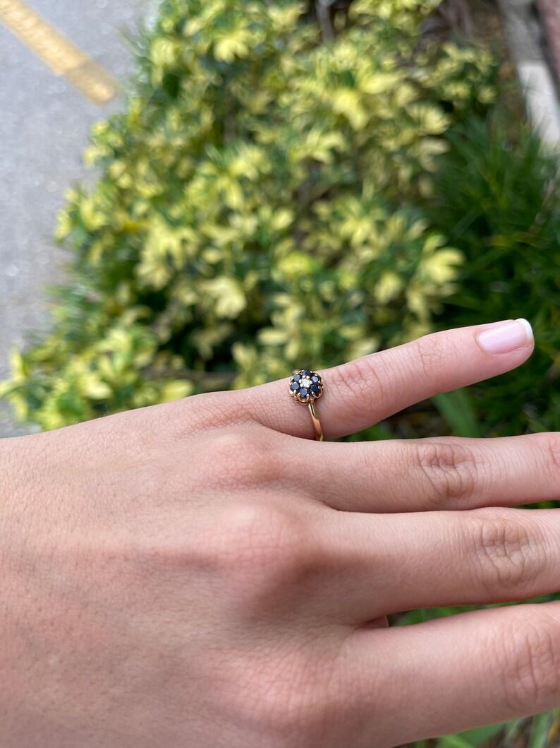 Emerald Cut 0.32tcw 14K Antique Sapphire Cocktail Ring Petite Sapphire & Diamond Gold Ring For Sale