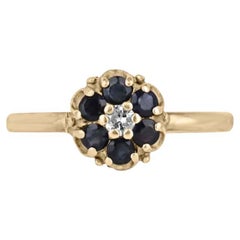 0.32tcw 14K Antique Sapphire Cocktail Ring Petite Sapphire & Diamond Gold Ring