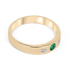 0.32tcw 14K Natural Round Cut Emerald & Diamond Trilogy 3 Stone Gold Band Ring