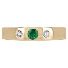 0.32tcw 14K Natural Round Cut Emerald & Diamond Trilogy 3 Stone Gold Band Ring