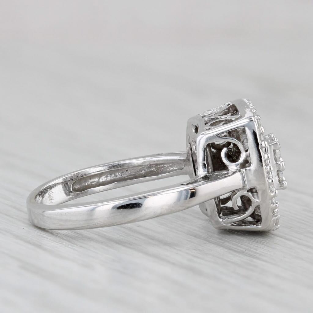 da uomo o donna Anello di fidanzamento con diamante aureolato da 0,32tw in oro bianco 14k misura 3,75 in vendita