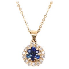 0.33 Carat Blue Sapphire Diamond Yellow Gold Chain Necklace