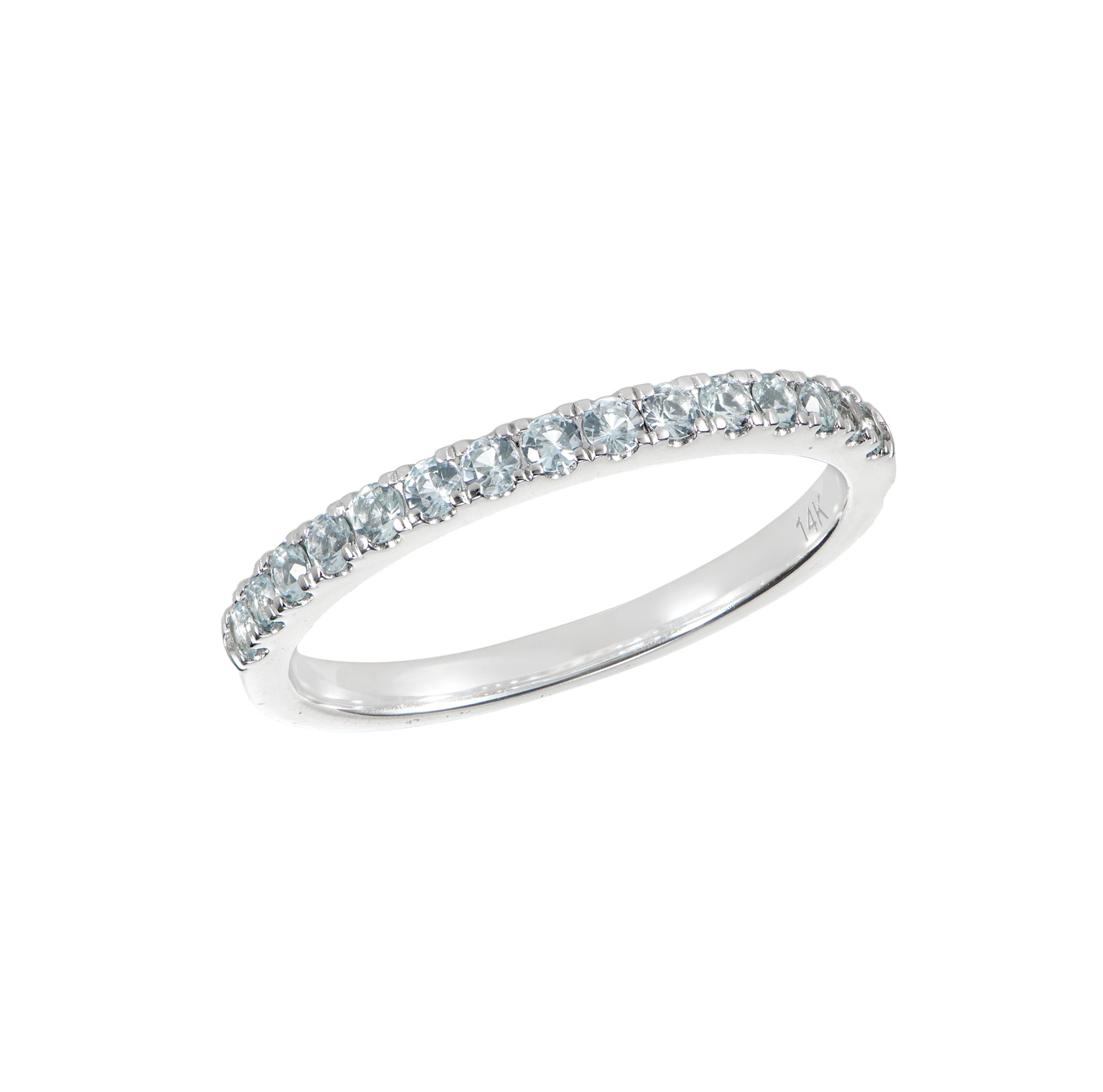 Contemporary 0.33 Carat Blue Topaz Eternity Ring in 14Karat White Gold. For Sale