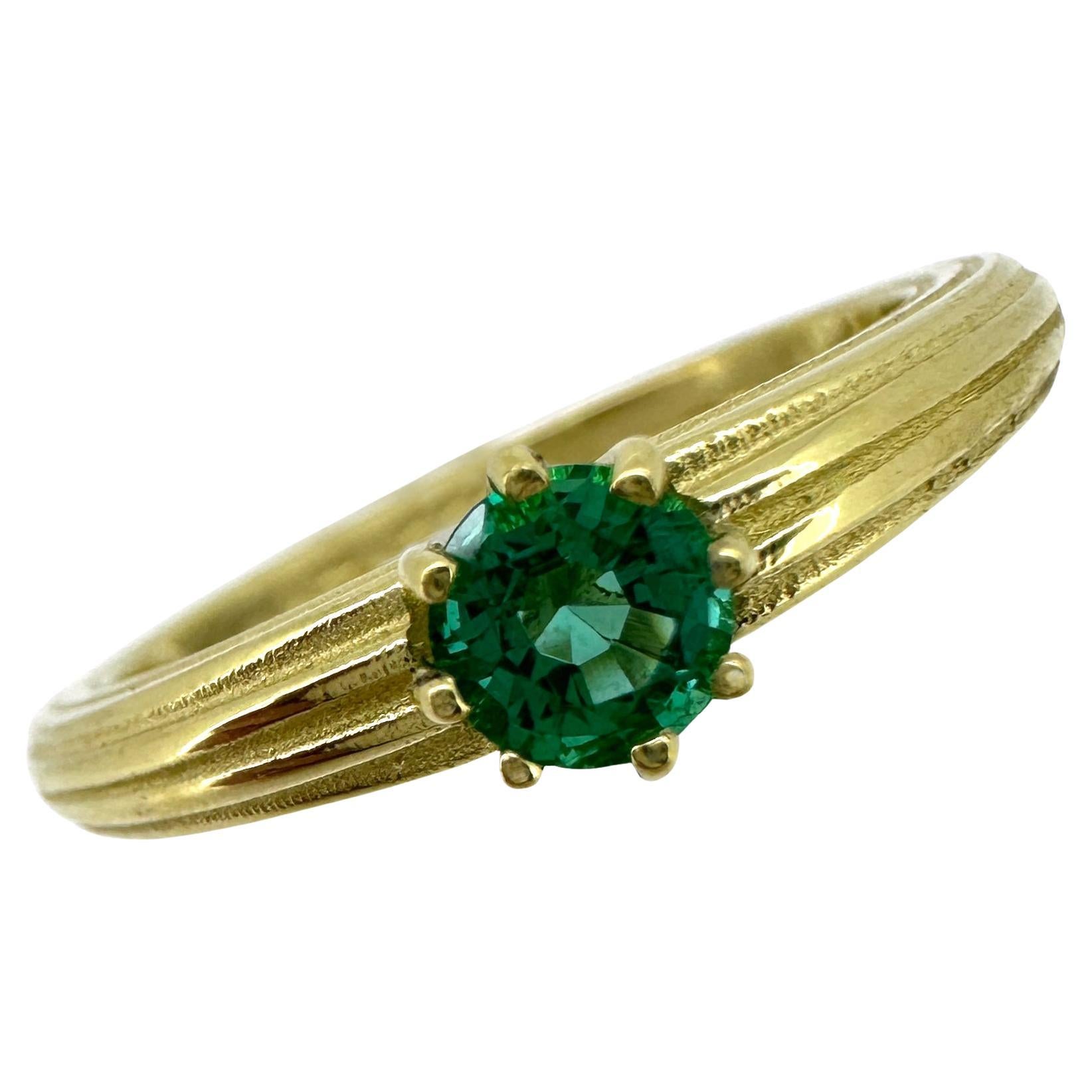 0.33 Carat Brazilian Emerald in Fluted & Tapered 18K Yellow Gold Solitaire Ring
