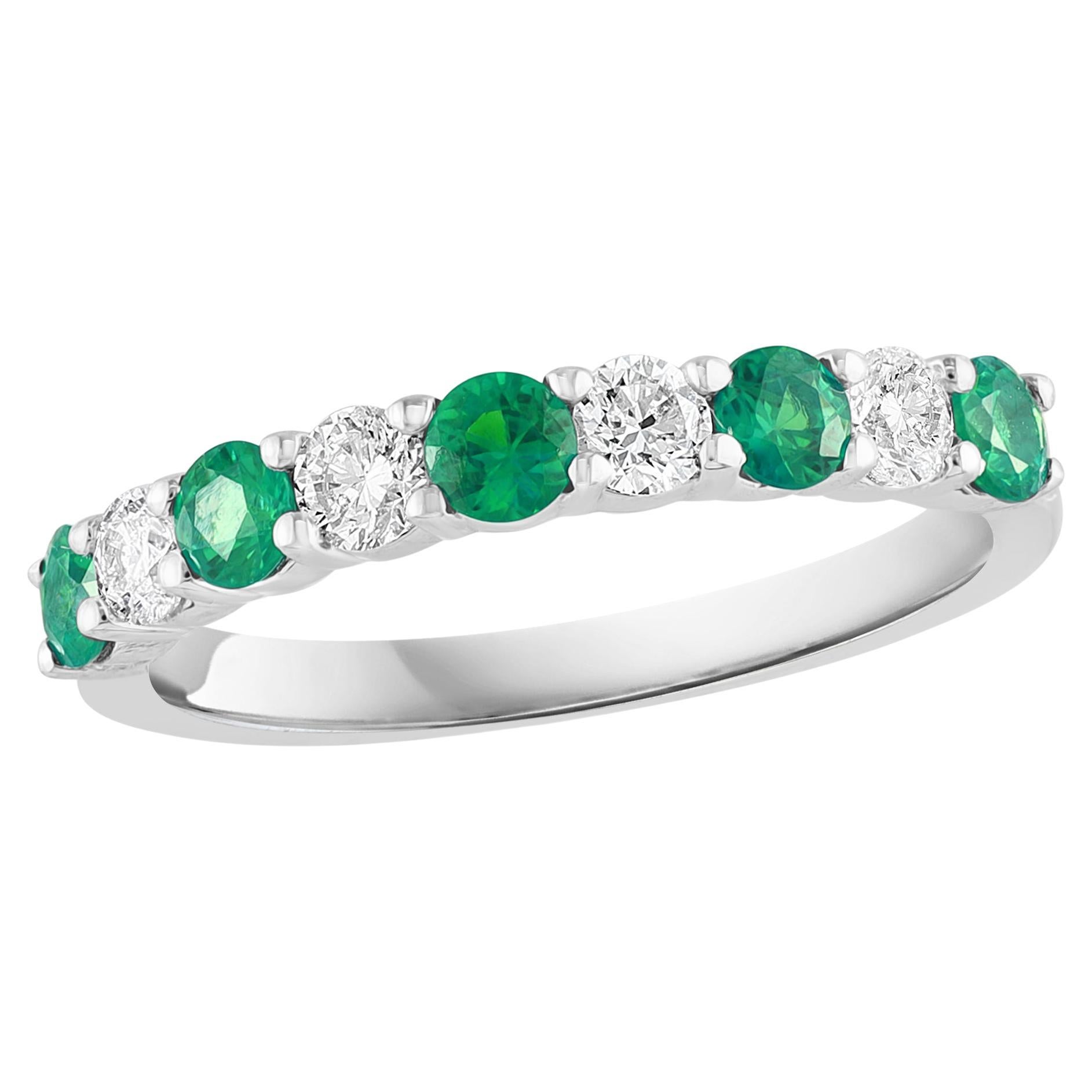 0.33 Carat Brilliant Cut Emerald Diamond 9 Stone Wedding Band 14K White Gold For Sale