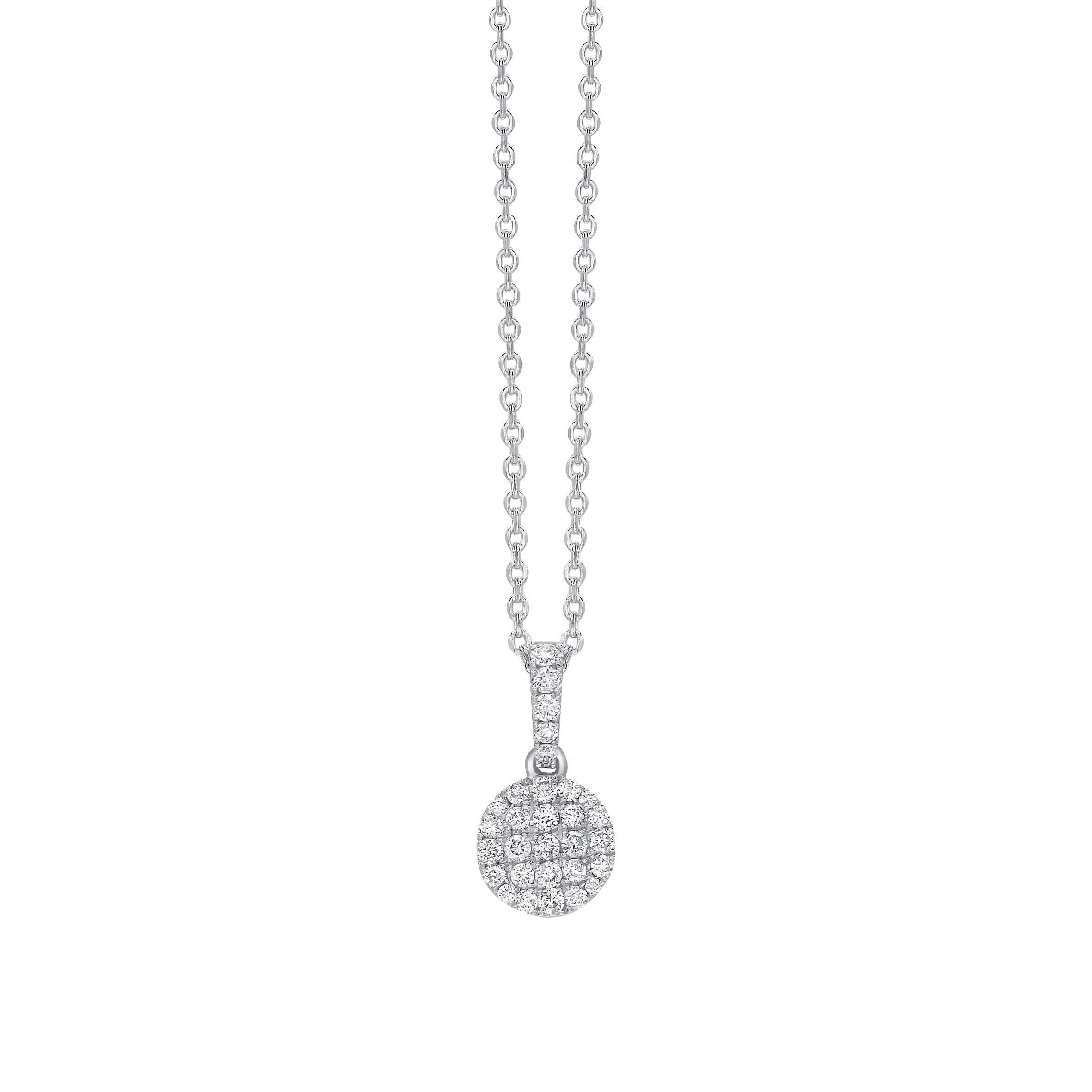0.33 Carat Button Cluster 18 Karat White Gold Round Diamond Chain Pendant  For Sale