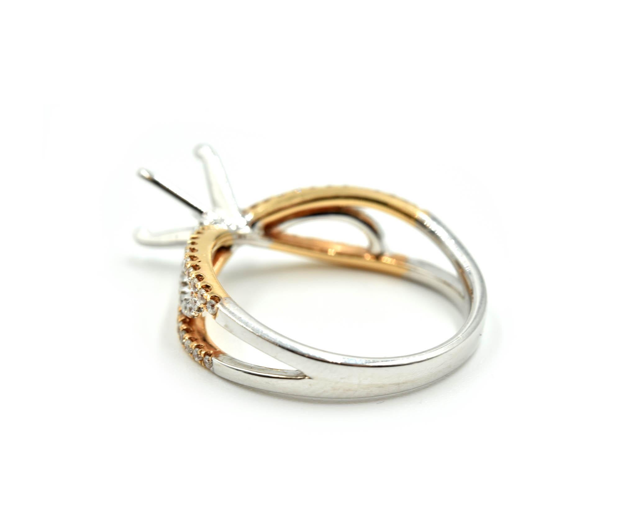 Women's 0.33 Carat Diamond 14 Karat White and Rose Gold Semi-Mount Engagement Ring