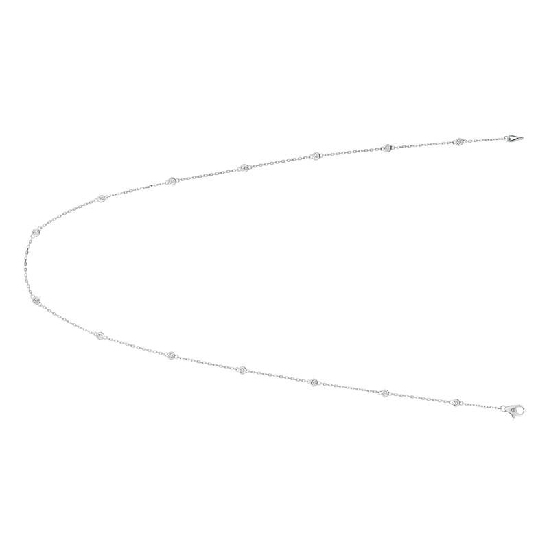 0.33 Carat Diamond by the Yard Necklace G SI 14K White Gold 14 stones 20 inches

100% Natural Diamonds, Not Enhanced in any way Round Cut Diamond by the Yard Necklace
0.33CT
G-H
SI
14K White Gold, Bezel style
20 inches in length
14 stones, 2