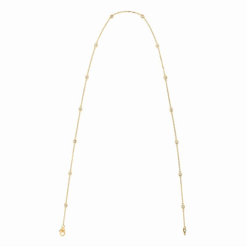 Contemporary 0.33 Carat Diamond by the Yard Necklace G SI 14 Karat Yellow Gold 14 Stones For Sale