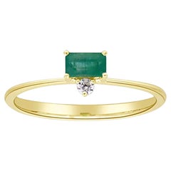 0.33 Carat Emerald-Cut Emerald with Diamond Accents 14K Yellow Gold Ring