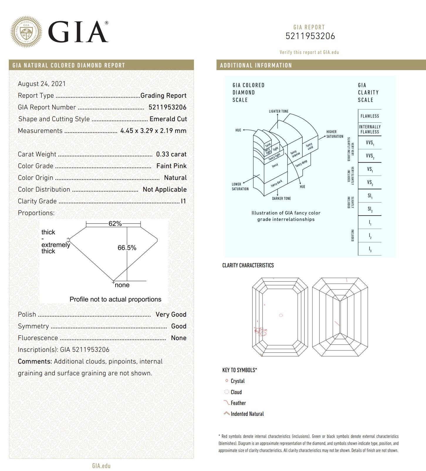 0.33 Carat Faint Pink Diamond Ring I1 Clarity GIA Certified  For Sale 2