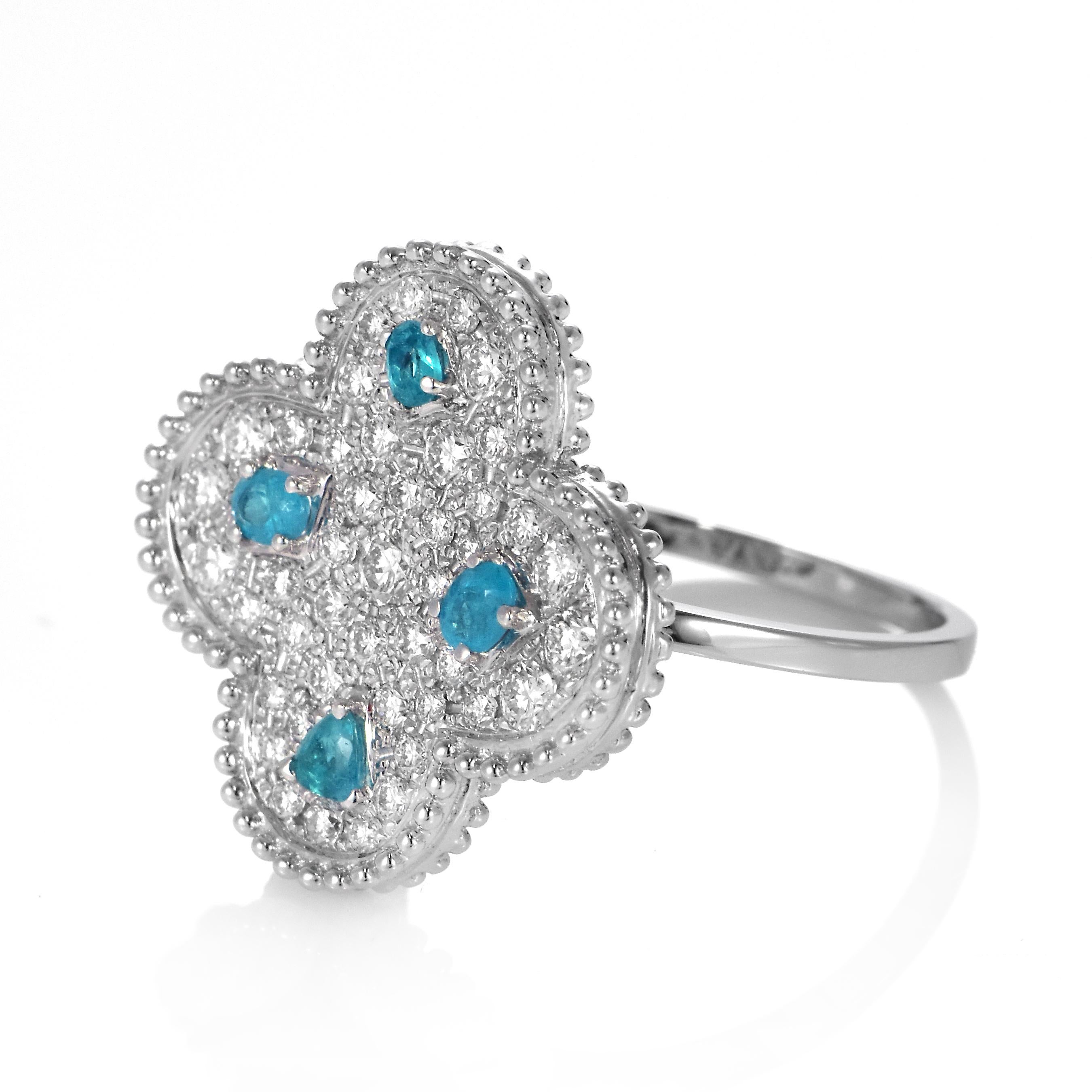 0,33 Karat natürlicher brasilianischer Paraiba-Turmalin-Cluster-Ring aus 18 Karat Gold (Moderne) im Angebot