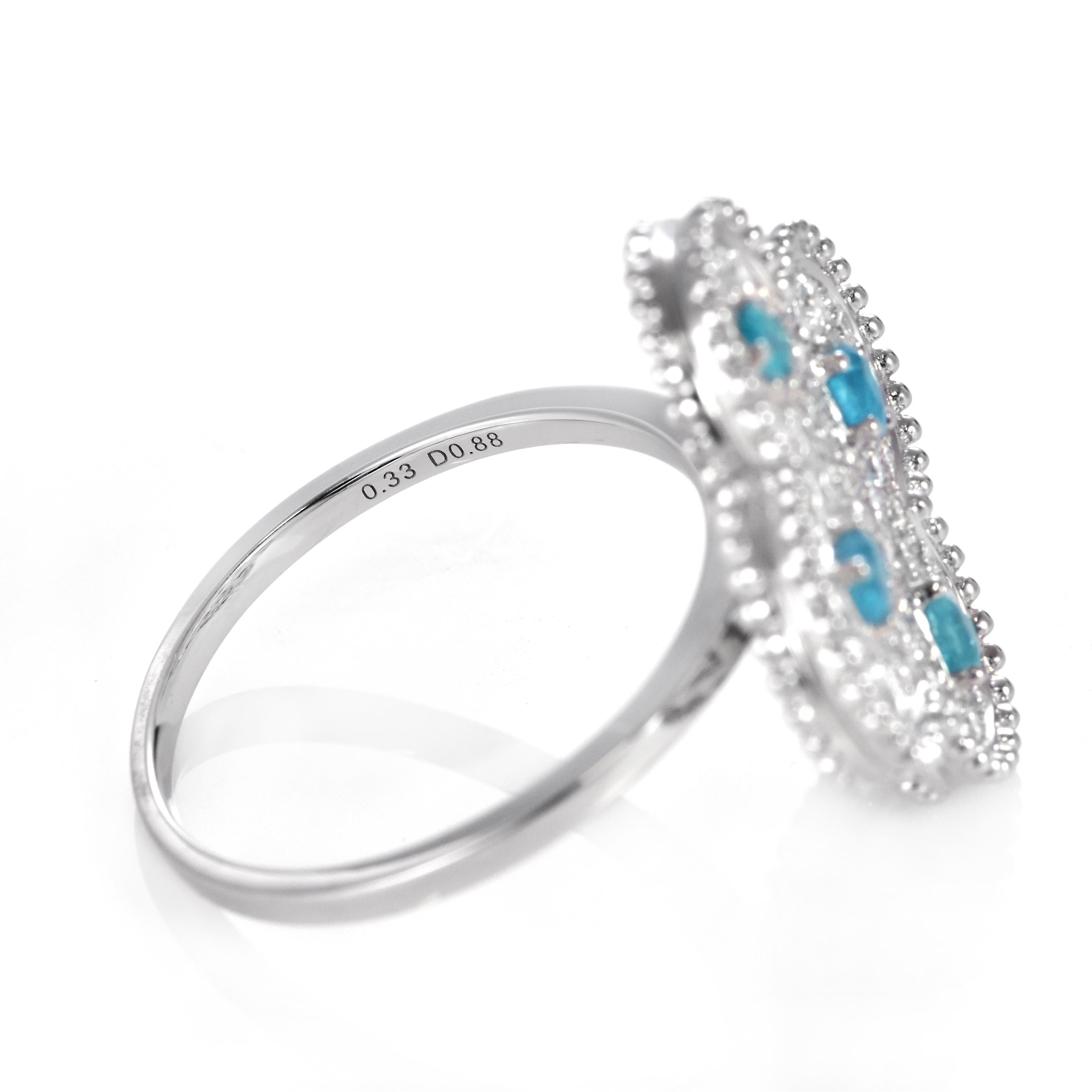 0,33 Karat natürlicher brasilianischer Paraiba-Turmalin-Cluster-Ring aus 18 Karat Gold im Angebot 1