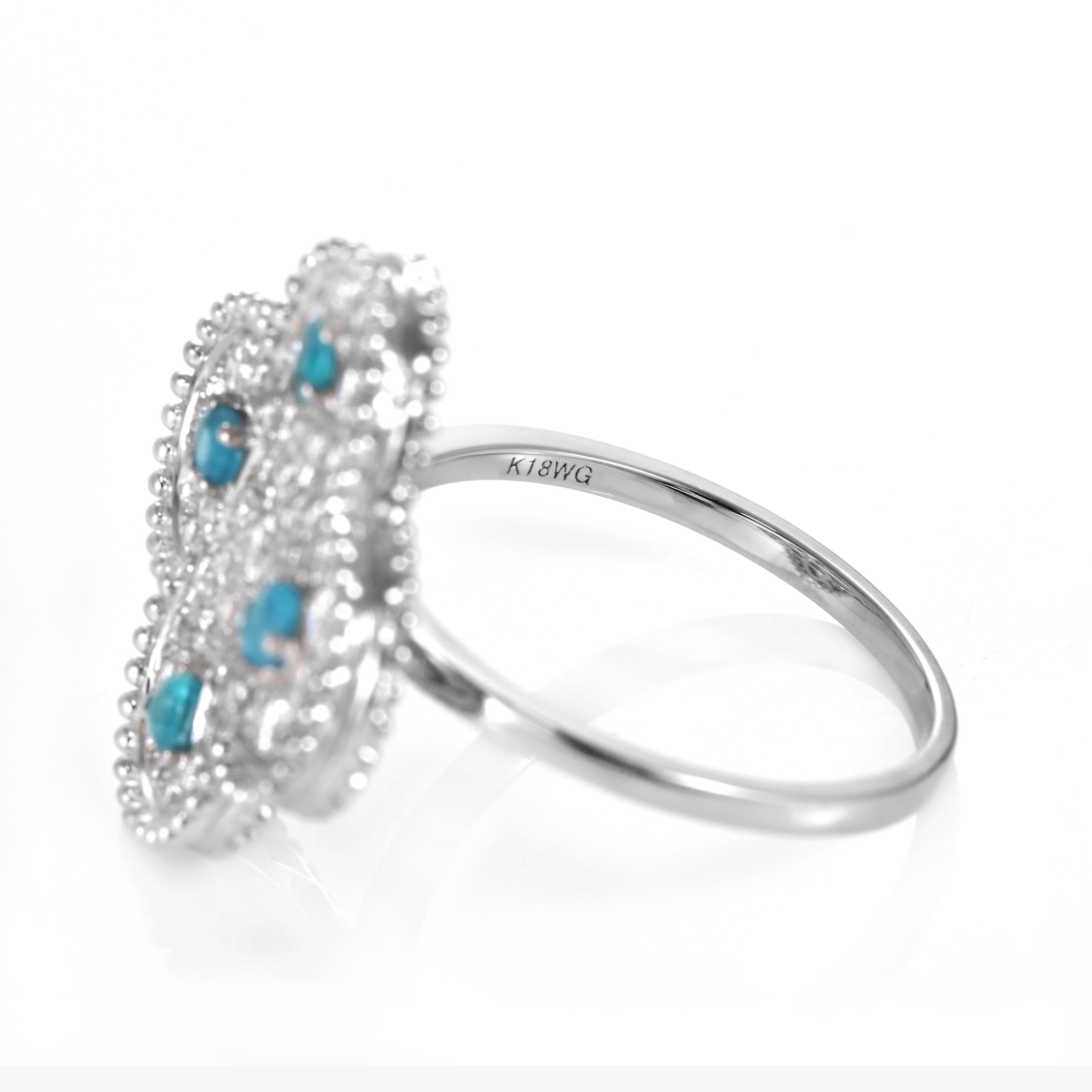 0,33 Karat natürlicher brasilianischer Paraiba-Turmalin-Cluster-Ring aus 18 Karat Gold im Angebot 2