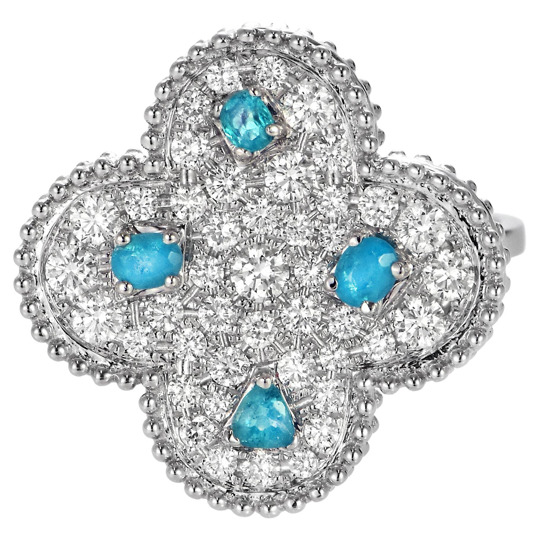 0.33 Carat Natural Brazilian Paraiba Tourmaline Cluster Ring Made in 18K Gold