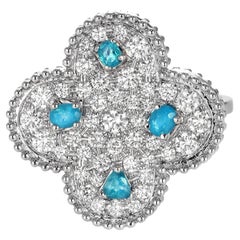 0.33 Carat Natural Brazilian Paraiba Tourmaline Cluster Ring Made in 18K Gold